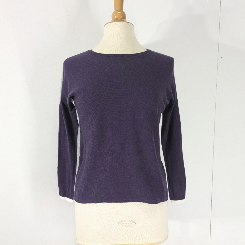 Vince Purple Grey Color Blocked Cotton Cashmere Blend Sweater L Raglan